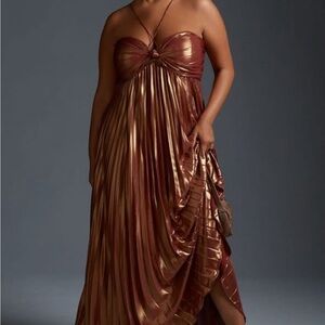 Anthropologie Plissé Halter Dress